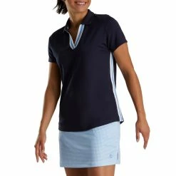 FootJoy Golf FootJoy Womens SS Stripe Ribbon Trim Shirt -Apparel Sales Store FootJoy Womens SS Stripe Ribbon Trim Shirt Navy c 98472.1676055268