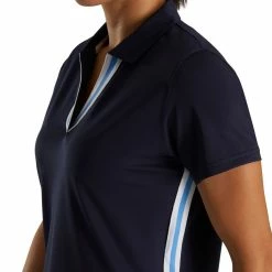 FootJoy Golf FootJoy Womens SS Stripe Ribbon Trim Shirt -Apparel Sales Store FootJoy Womens SS Stripe Ribbon Trim Shirt Navy e 77177.1676055268