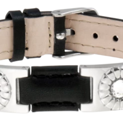 Sabona Black Leather Gem Stainless Magnetic Bracelet