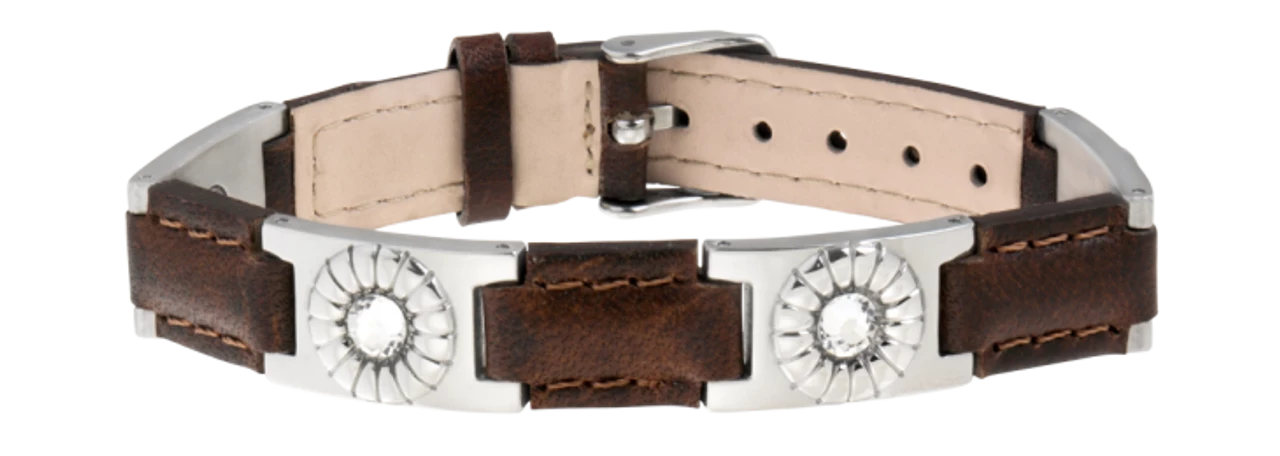 Sabona Brown Leather Gem Stainless Magnetic Bracelet 1 Sabona Brown Leather Gem Stainless Magnetic Bracelet
